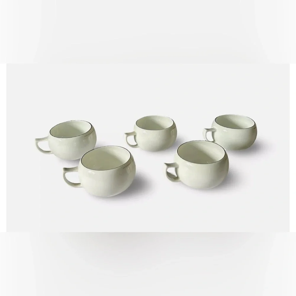 Set of FOUR Mikasa THREADS Coffee Cups, Black & Gray Lines Fine China Japan